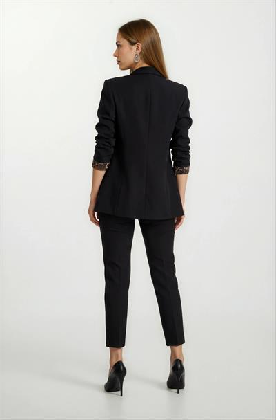 Dosolino Tek Düğme Leopar Astarlı Ceket SİYAH