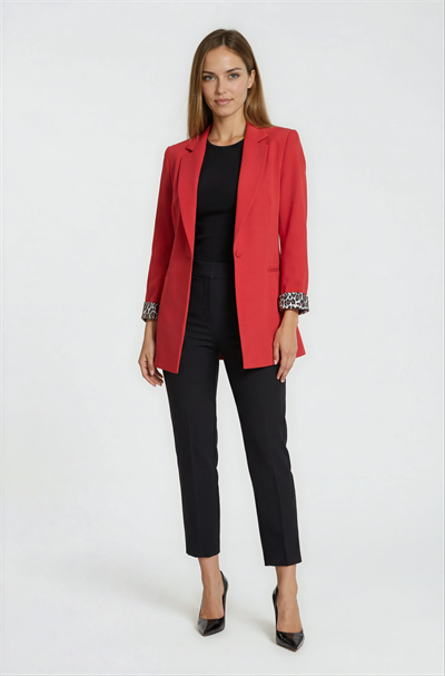 Dosolino Tek Düğme Leopar Astarlı Ceket KIRMIZI