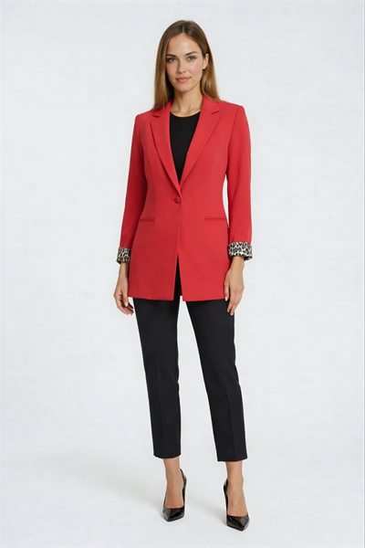 Dosolino Tek Düğme Leopar Astarlı Ceket KIRMIZI