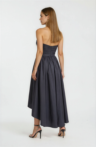 Drapeli Asimetrik Kesim Davet Elbisesi SİYAH