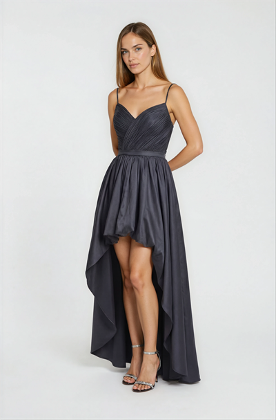 Drapeli Asimetrik Kesim Davet Elbisesi SİYAH