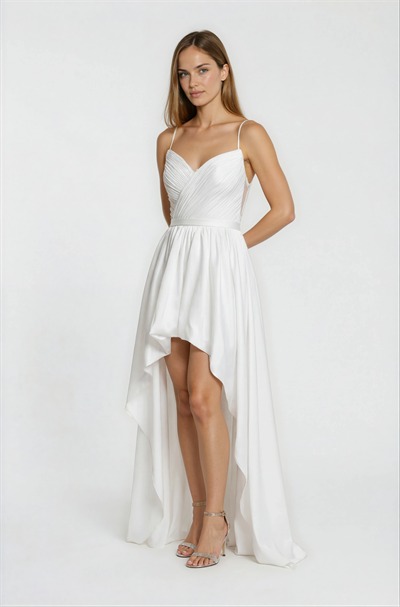 Drapeli Asimetrik Kesim Davet Elbisesi BEYAZ