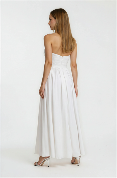 Drapeli Asimetrik Kesim Davet Elbisesi BEYAZ