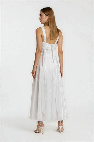 Drapeli Straplez Davet Elbisesi BEYAZ