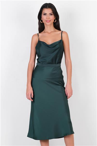 Dunaway Astarsız Saten Etek ZÜMRÜT