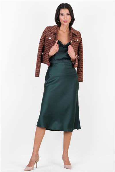 Dunaway Astarsız Saten Etek ZÜMRÜT