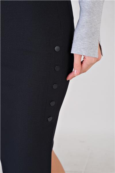 Duttine Önü Metal Düğmeli Kalem Etek LACİVERT