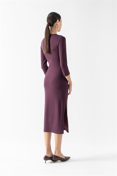Eccelso Kruvaze Yaka Toka Detaylı Elbise MÜRDÜM