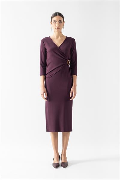Eccelso Kruvaze Yaka Toka Detaylı Elbise MÜRDÜM