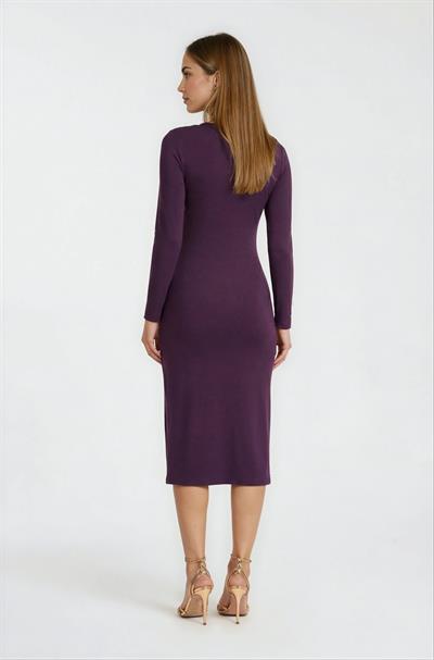 Kruvaze Yaka Toka Detaylı Midi Kadın Elbise MÜRDÜM