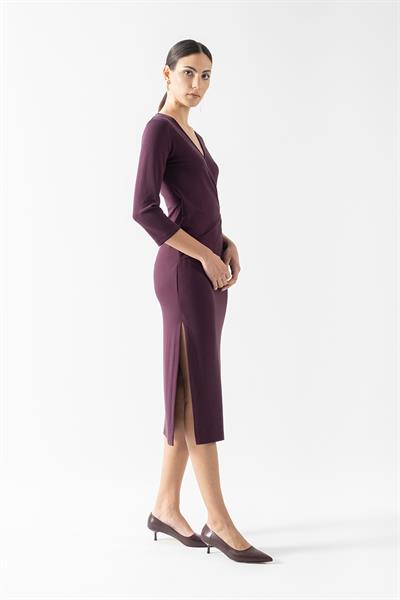 Eccelso Kruvaze Yaka Toka Detaylı Elbise MÜRDÜM