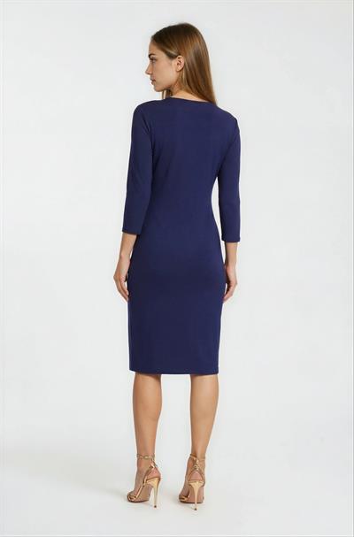 Kruvaze Yaka Toka Detaylı Midi Kadın Elbise LACİVERT
