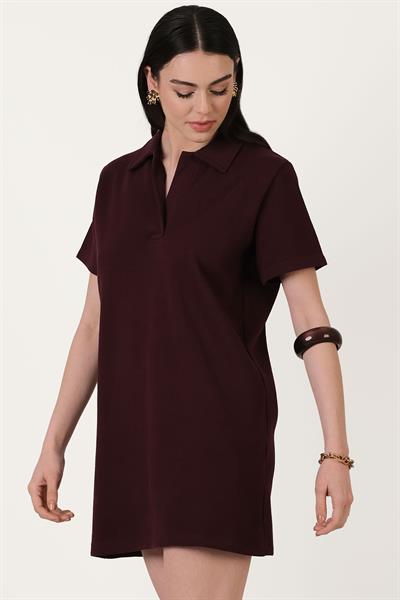 Eisenberg Polo Yaka Mini Elbise BORDO