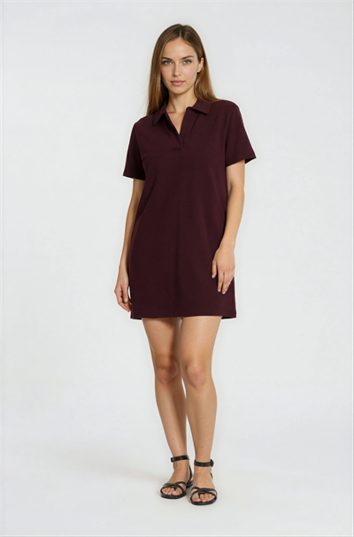 Eisenberg Polo Yaka Mini Elbise BORDO