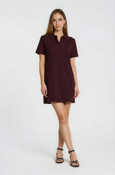 Eisenberg Polo Yaka Mini Elbise BORDO