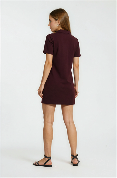 Eisenberg Polo Yaka Mini Elbise BORDO
