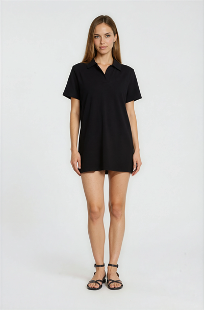 Eisenberg Polo Yaka Mini Elbise SİYAH