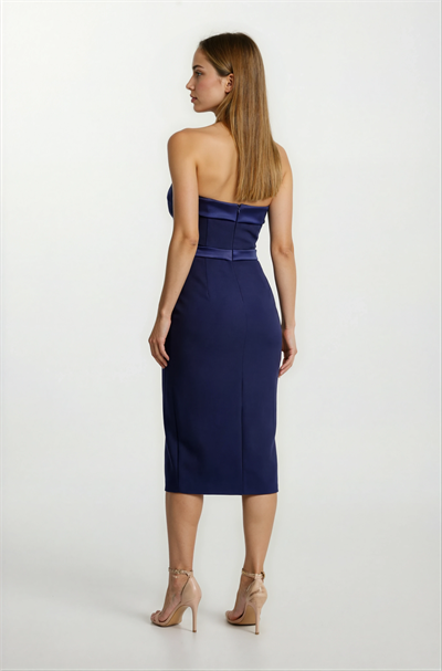 Ellefsen Straplez Yaka Fiyoklu Kısa Abiye Elbise LACİVERT