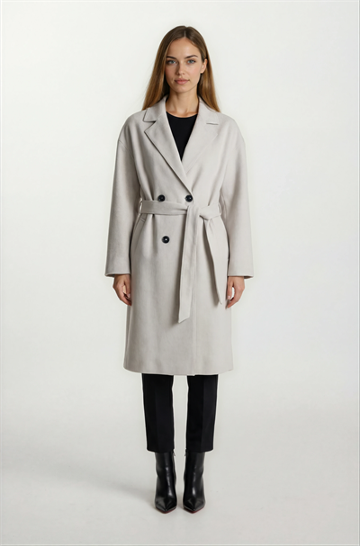 Enedina Kruvaze Kuşaklı Yandan Cepli Kaban KREM