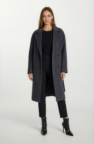 Enedina Kruvaze Kuşaklı Yandan Cepli Kaban FÜME