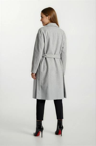 Enedina Kruvaze Kuşaklı Yandan Cepli Kaban KREM