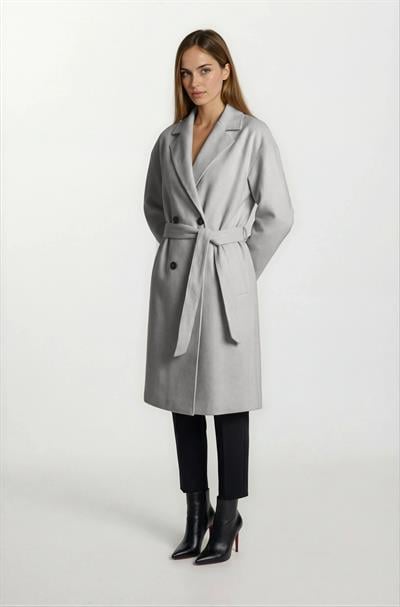 Enedina Kruvaze Kuşaklı Yandan Cepli Kaban KREM