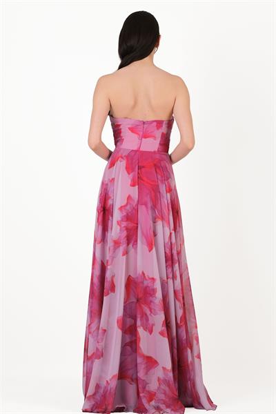 Espinosaı Kalp Yaka Straplez Uzun Abiye Elbise FUŞYA