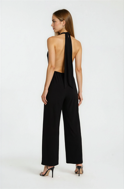 Falcon Degaje Yaka Boyundan Bağlamalı Abiye Tulum SİYAH