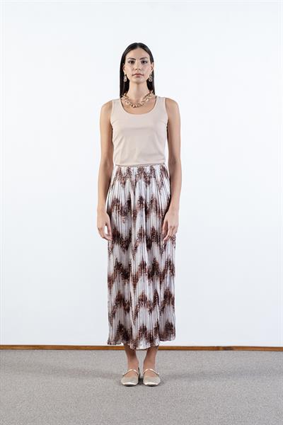 Falzarano Beli Lastikli Pliseli Etek KAHVE