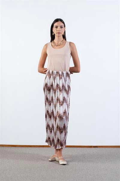 Falzarano Beli Lastikli Pliseli Etek KAHVE