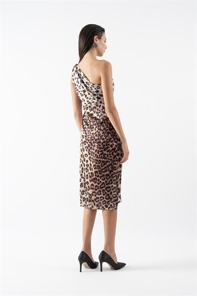 Felton Tek Omuz Düğümlü Yandan Bağlamalı Kısa Abiye Elbise SİYAH