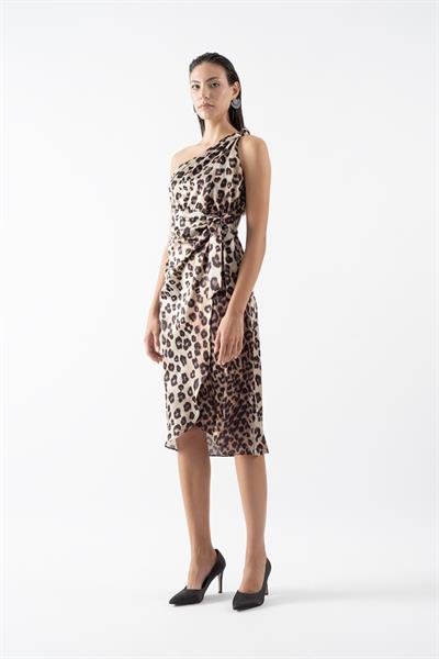 Felton Tek Omuz Düğümlü Yandan Bağlamalı Kısa Abiye Elbise SİYAH