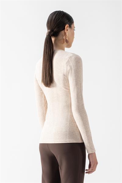 Fenwick V Yaka Uzun Kol Triko Bluz BEJ