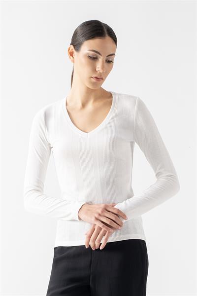 Fenwick V Yaka Uzun Kol Triko Bluz EKRU
