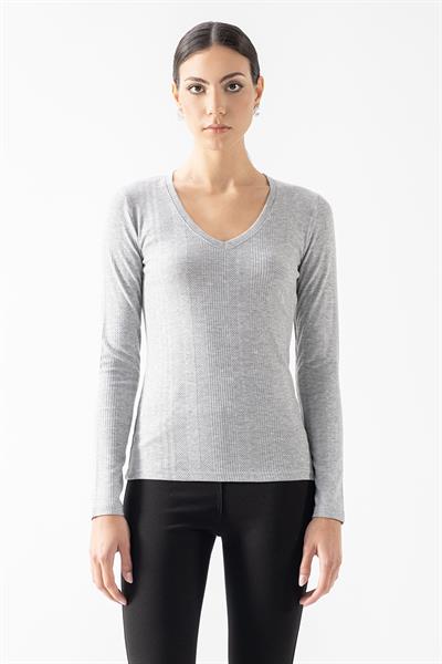 Fenwick V Yaka Uzun Kol Triko Bluz GRİ