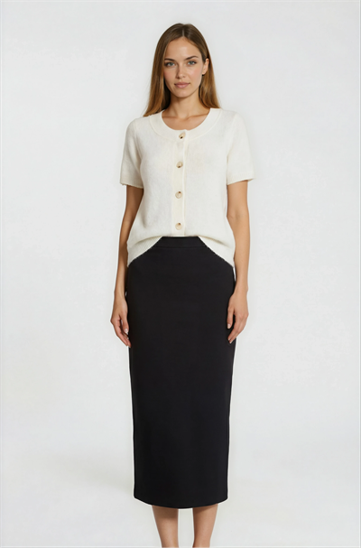 Finetti Bisiklet Yaka Kısa Kol Triko Hırka KEMİK