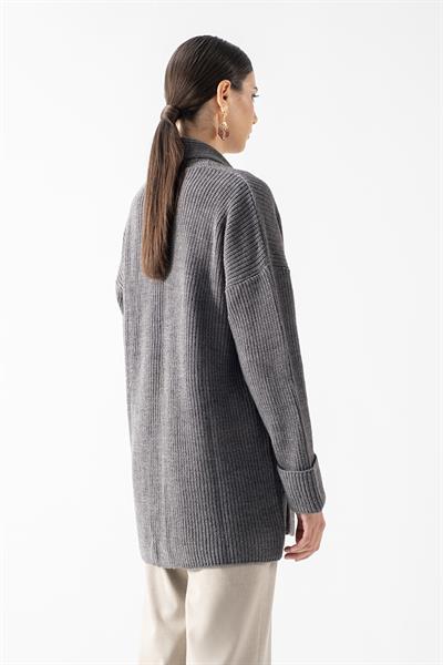 Fioravanti Şal Yaka Cepli Triko Hırka FÜME