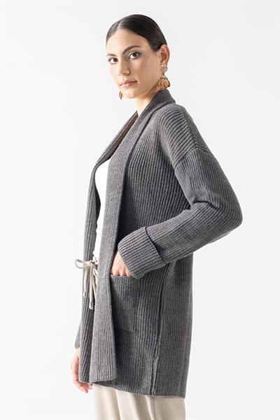 Fioravanti Şal Yaka Cepli Triko Hırka FÜME