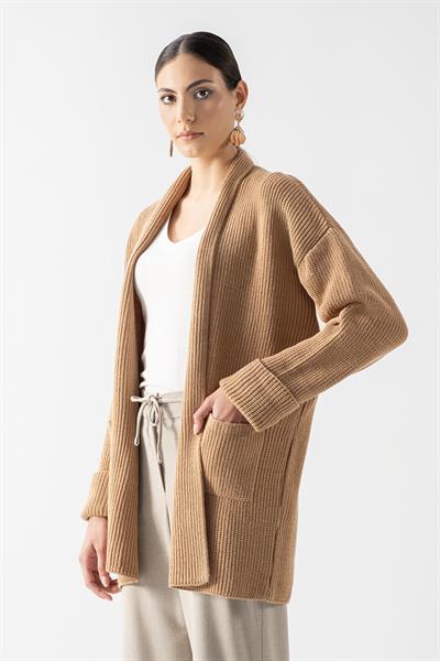 Fioravanti Şal Yaka Cepli Triko Hırka CAMEL