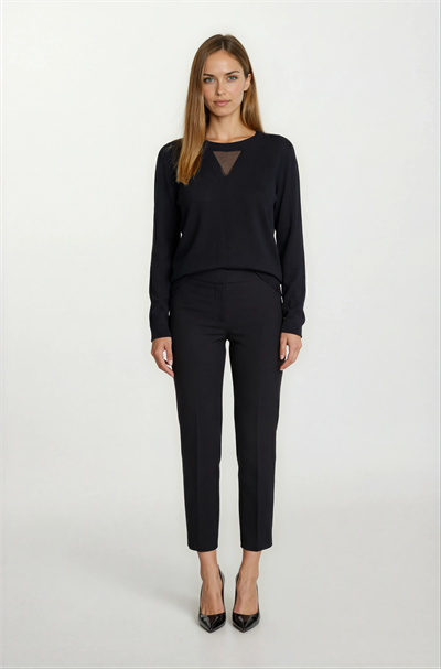 Flanigan Bisiklet Yaka Üçgen Simli Tül Detaylı Triko SİYAH