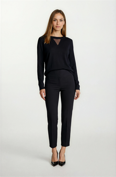 Flanigan Bisiklet Yaka Üçgen Simli Tül Detaylı Triko SİYAH