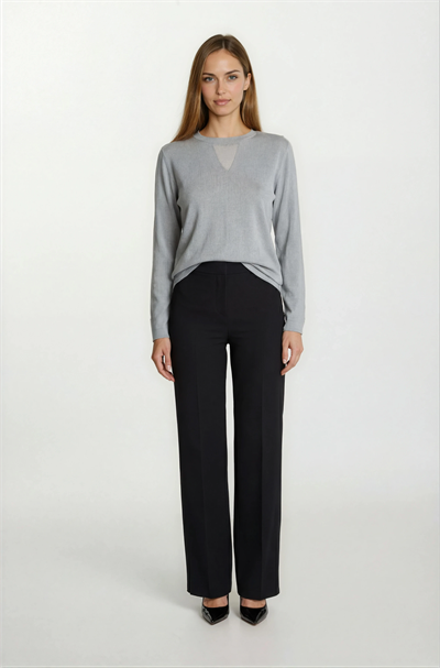 Flanigan Bisiklet Yaka Üçgen Simli Tül Detaylı Triko GRİ