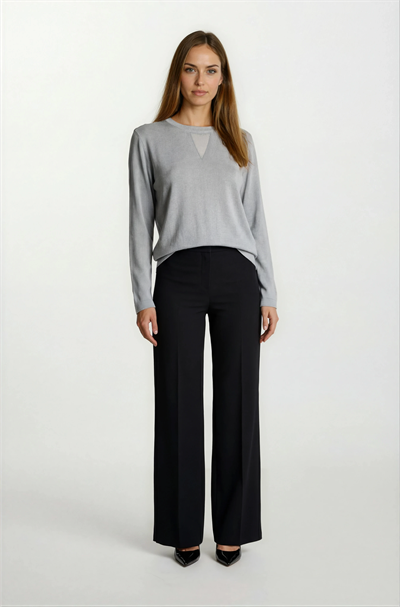 Flanigan Bisiklet Yaka Üçgen Simli Tül Detaylı Triko GRİ