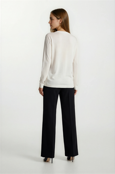 Flanigan Bisiklet Yaka Üçgen Simli Tül Detaylı Triko EKRU