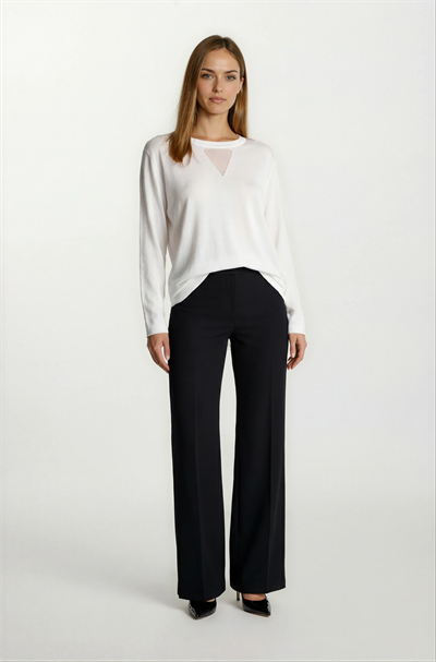 Flanigan Bisiklet Yaka Üçgen Simli Tül Detaylı Triko EKRU