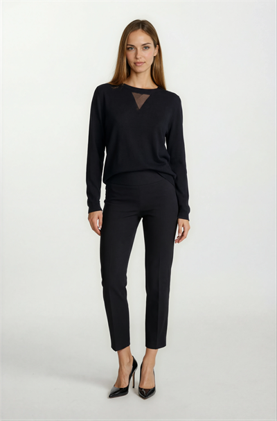 Flanigan Bisiklet Yaka Üçgen Simli Tül Detaylı Triko SİYAH