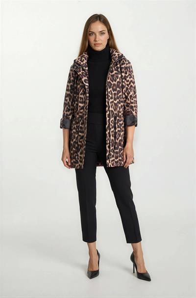 Fleana Leopar Desenli Kapüşonlu Mevsimlik Parka SİYAH