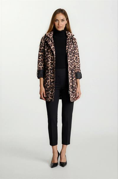 Fleana Leopar Desenli Kapüşonlu Mevsimlik Parka SİYAH