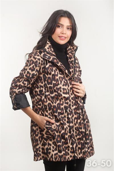 Fleana Leopar Desenli Kapüşonlu Mevsimlik Parka SİYAH