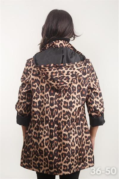Fleana Leopar Desenli Kapüşonlu Mevsimlik Parka SİYAH